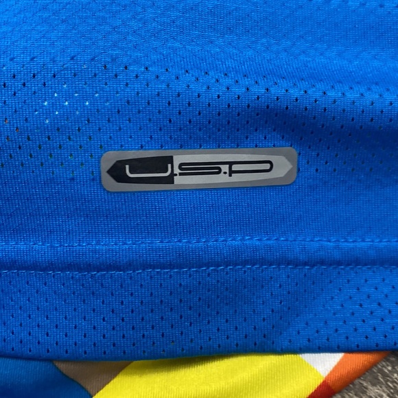 Puma Polo Shirt Blue Orange Golf Golfer Rugby Casual Mens Short Sleeve medium - Picture 9 of 9